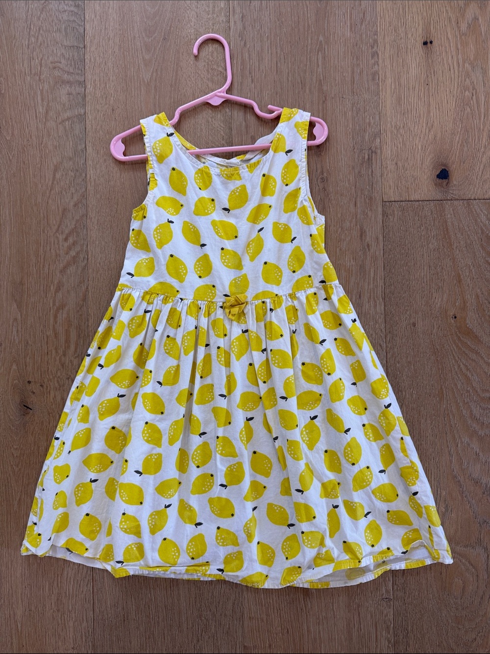 Little Girls' Yellow Lemon-Print Summer Dress with Waist Bow
